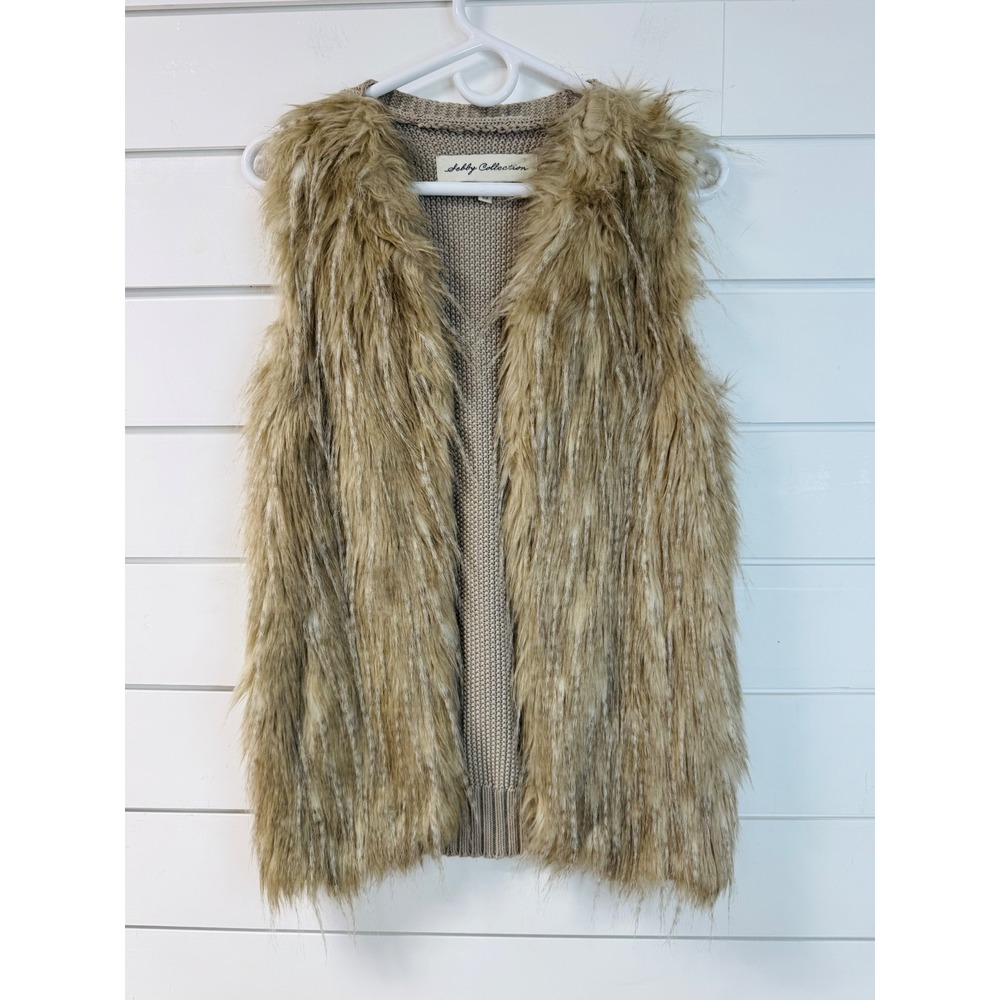 Sebby Collection Womens Faux Fur Knit Back Sweater Vest Natural Tan Small